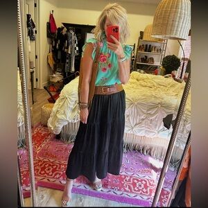 Chic Black Satin Maxi Skirt